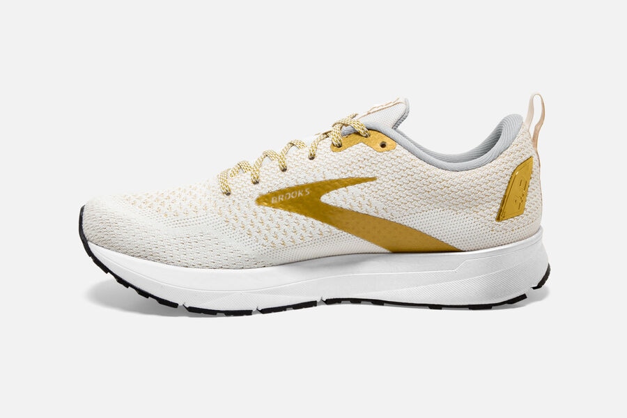 Brooks Running Shoes - Revel 4 Road Womens - White/Gold - OIM-412689